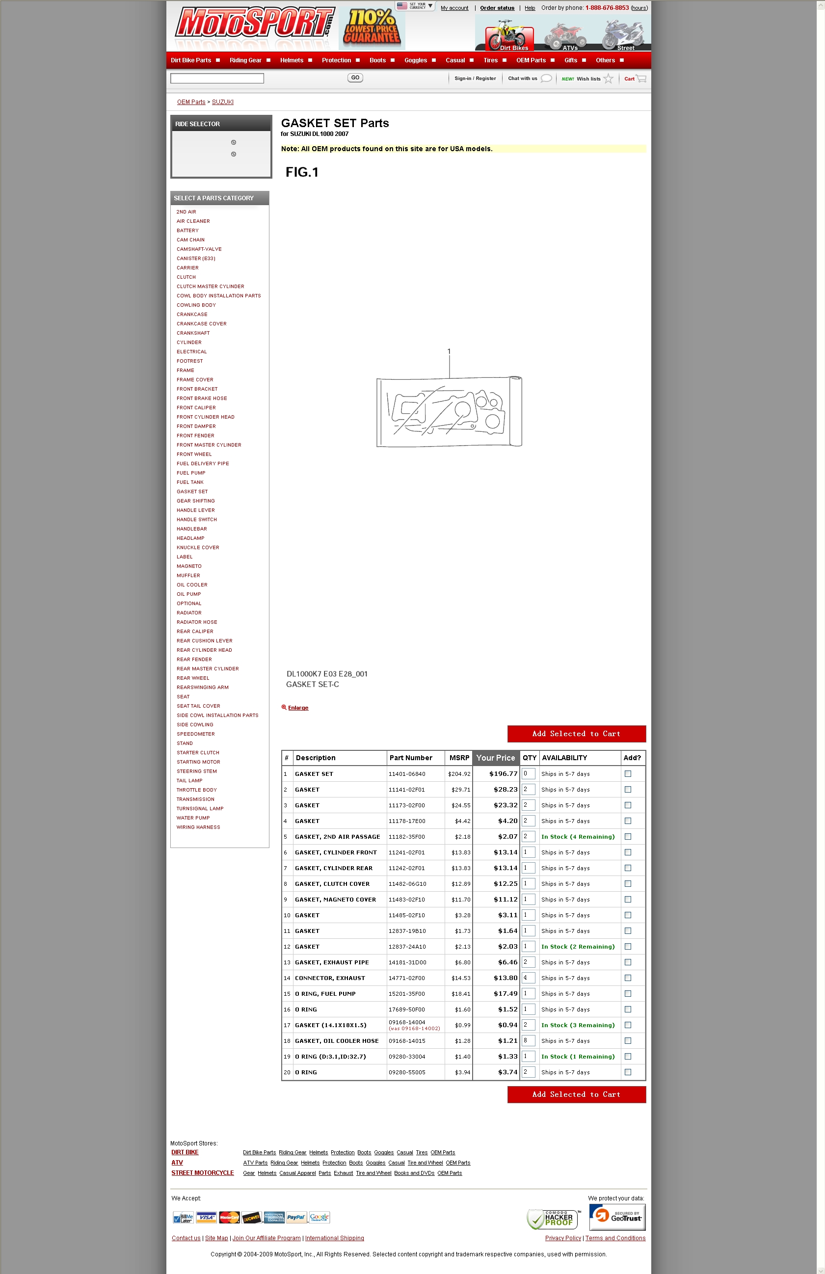 GASKET SET Parts for SUZUKI DL1000 2007 垫片.jpg