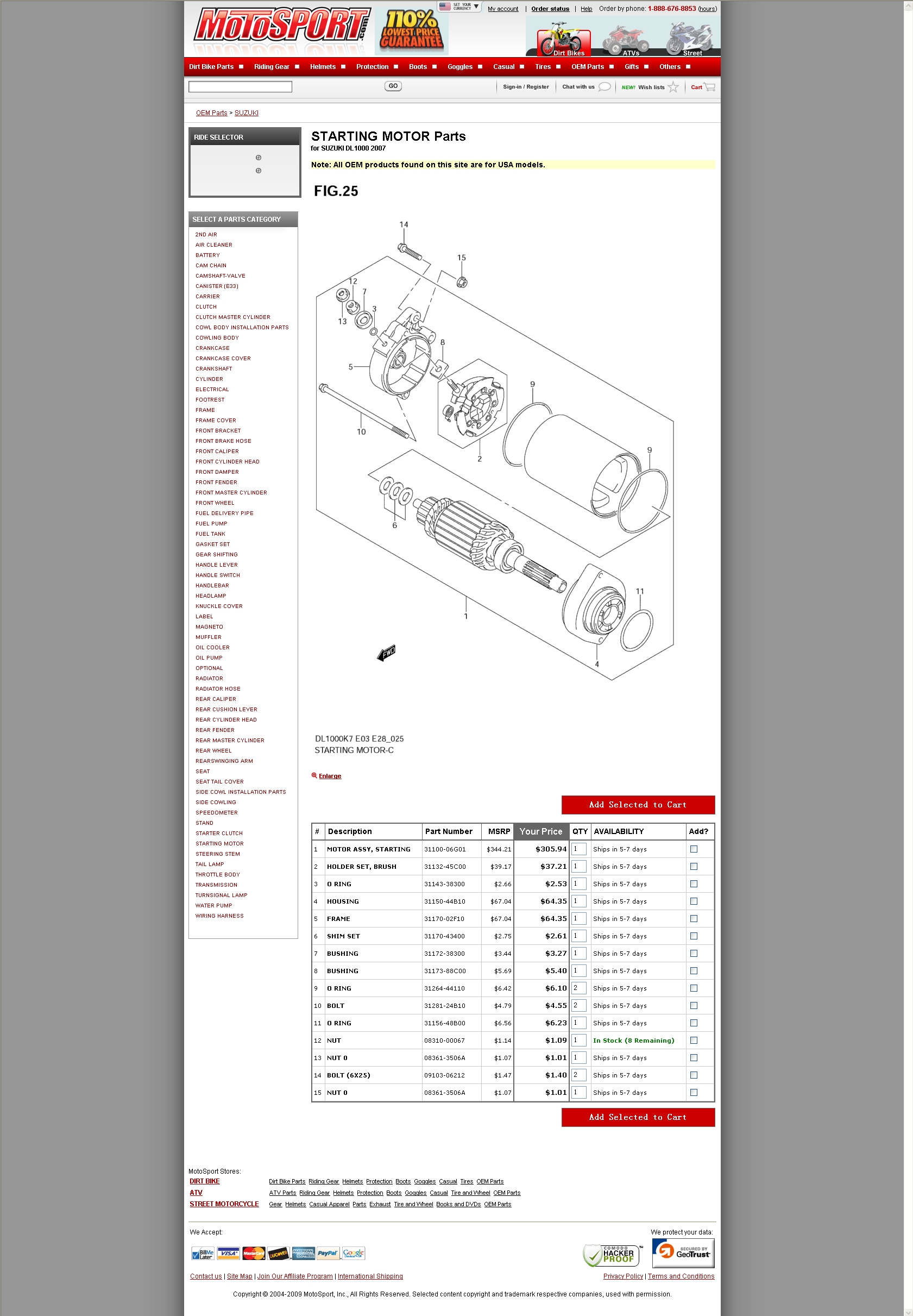 STARTING MOTOR Parts for SUZUKI DL1000 2007 启动马达组件.jpg