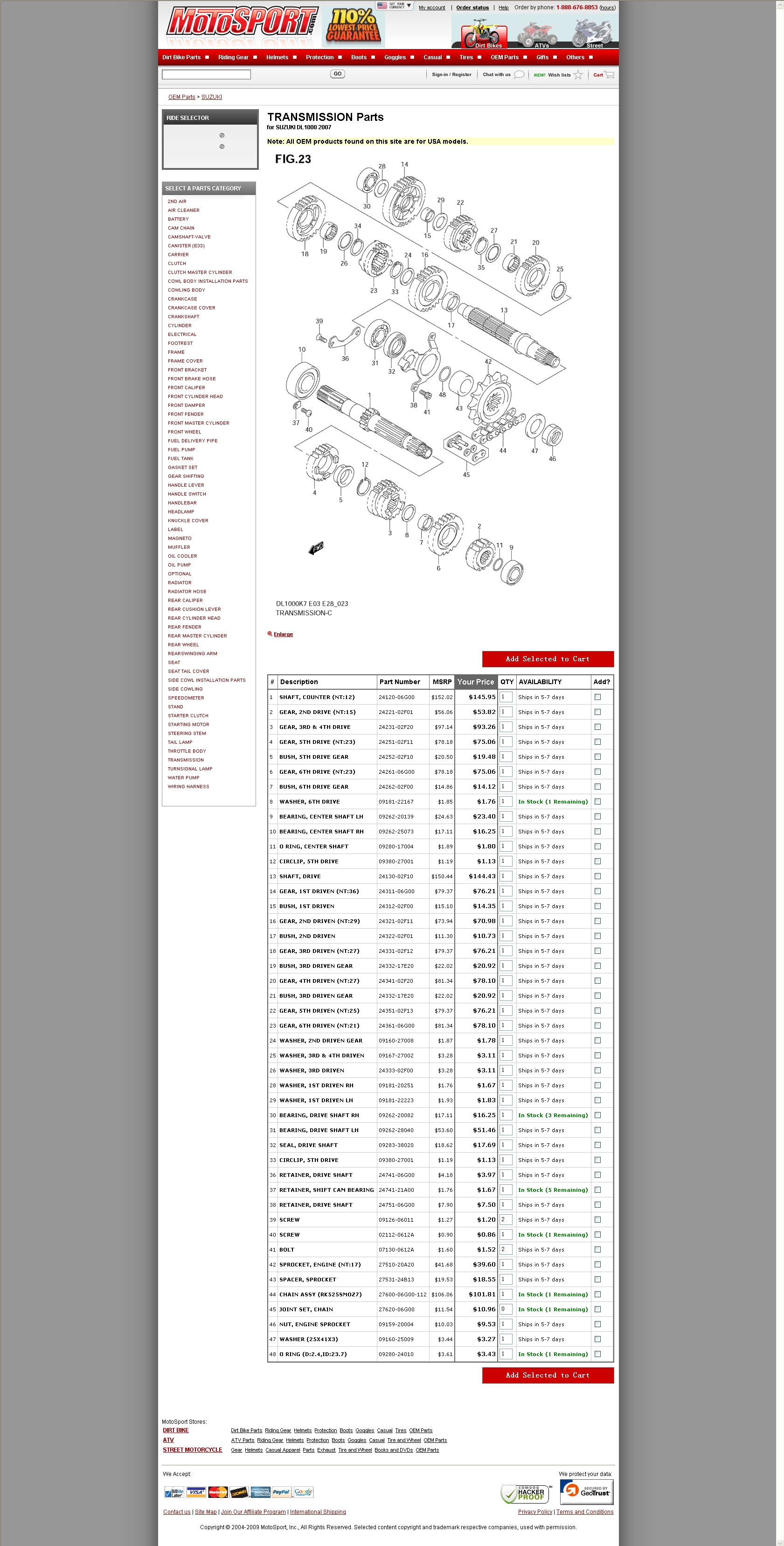 TRANSMISSION Parts for SUZUKI DL1000 2007 变速齿轮组件.jpg