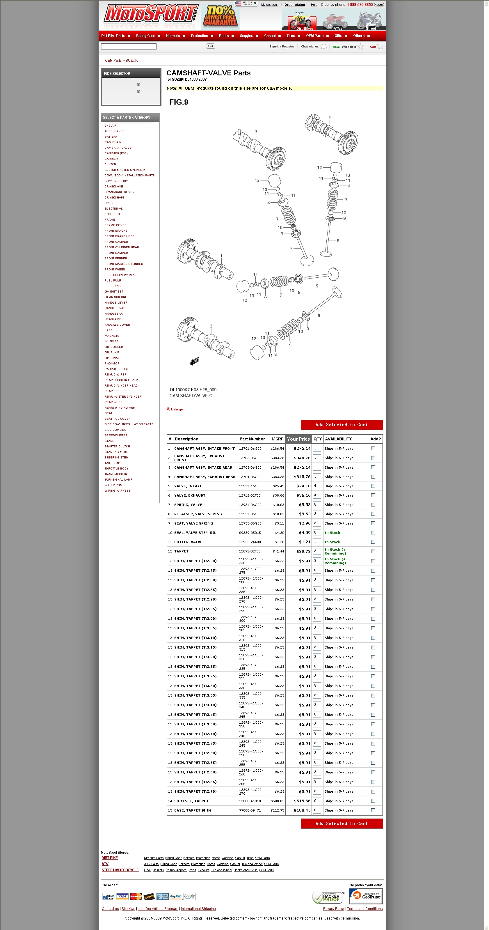  CAMSHAFT-VALVE Parts for SUZUKI DL1000 2007 前后凸轮轴组件.jpg