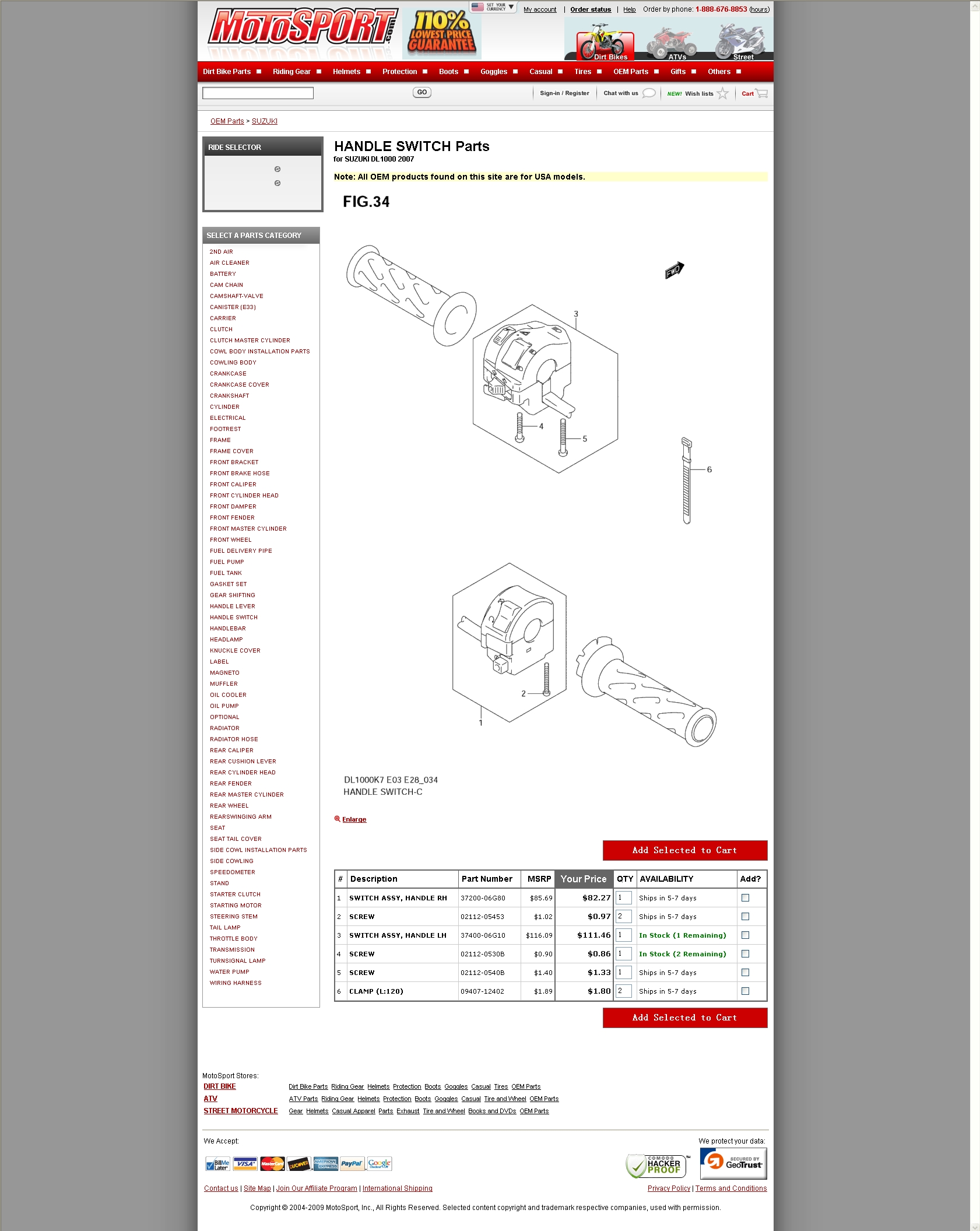  HANDLE SWITCH Parts for SUZUKI DL1000 2007 左右电器开关组件.jpg