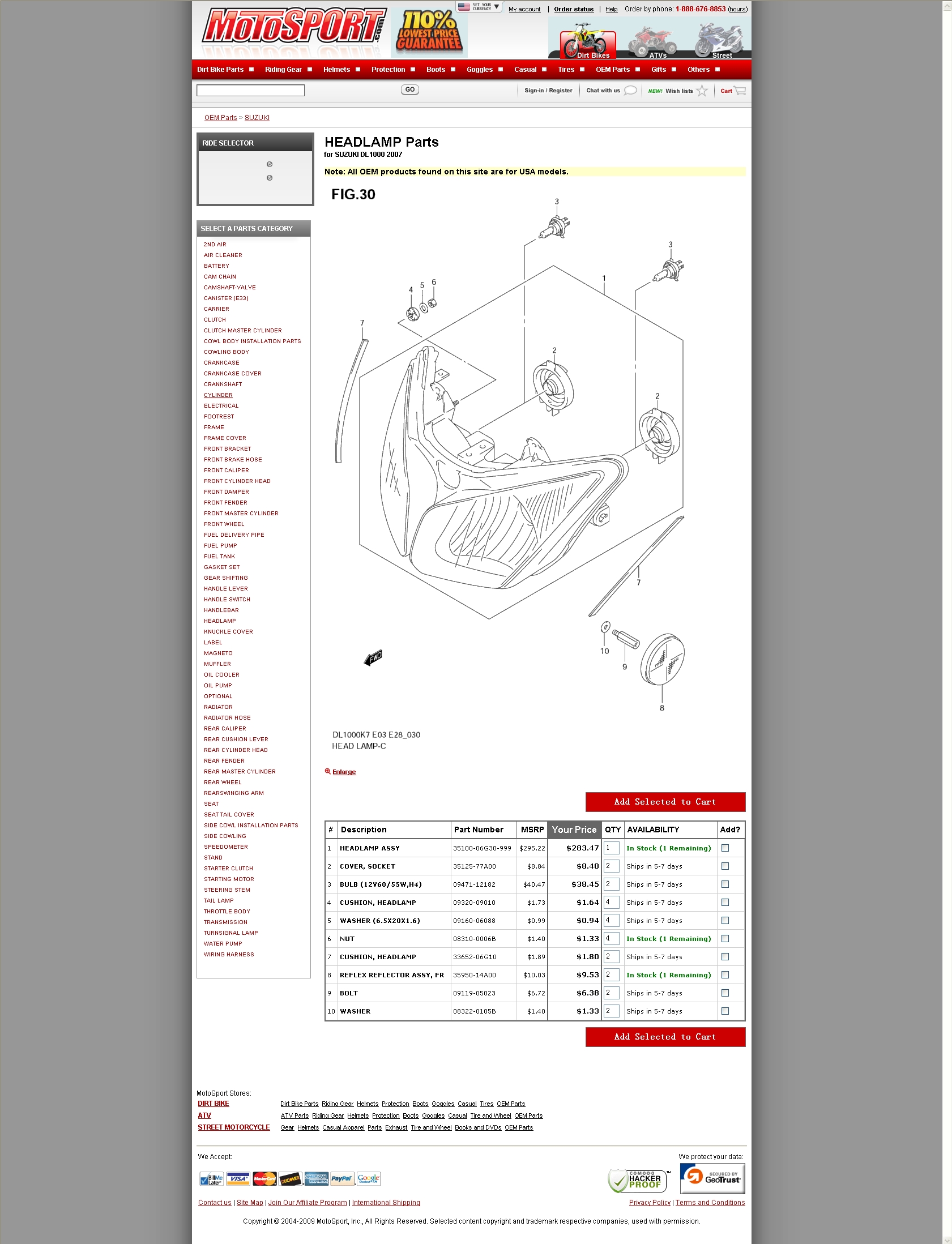  HEADLAMP Parts for SUZUKI DL1000 2007 大灯组件.jpg