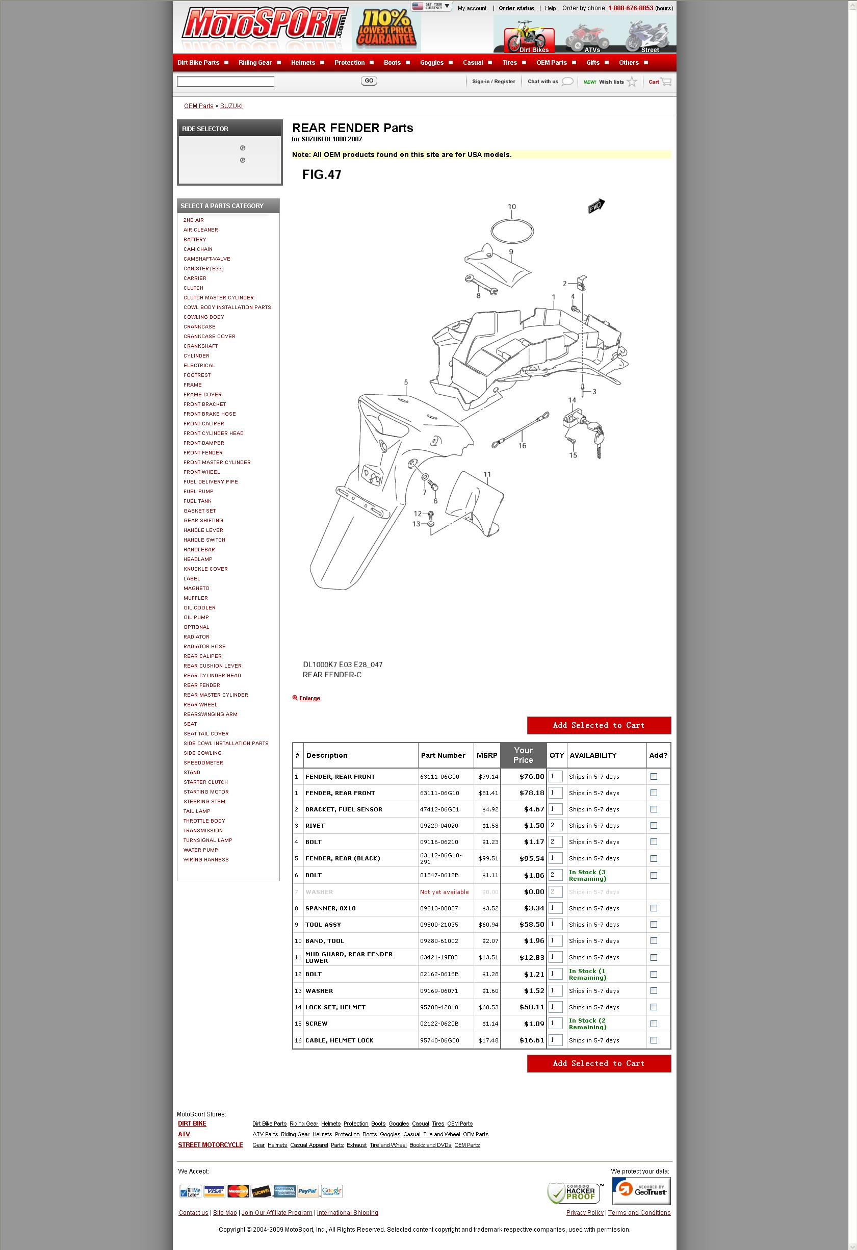  REAR FENDER Parts for SUZUKI DL1000 2007 后沙板组件.jpg