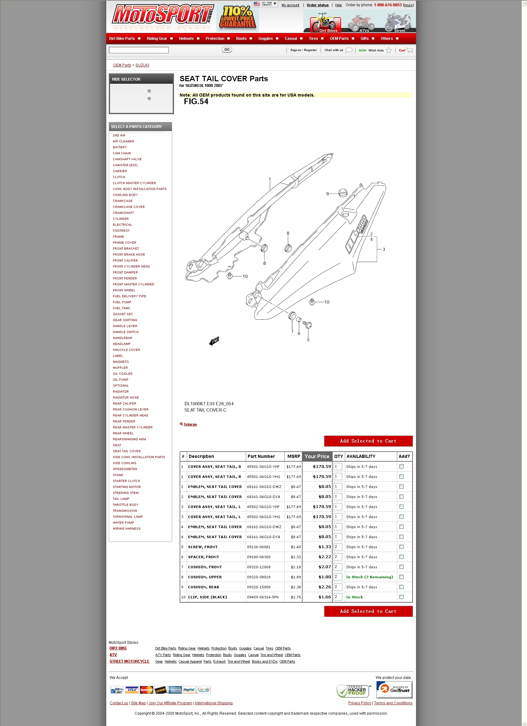  SEAT TAIL COVER Parts for SUZUKI DL1000 2007 后边板组件.jpg