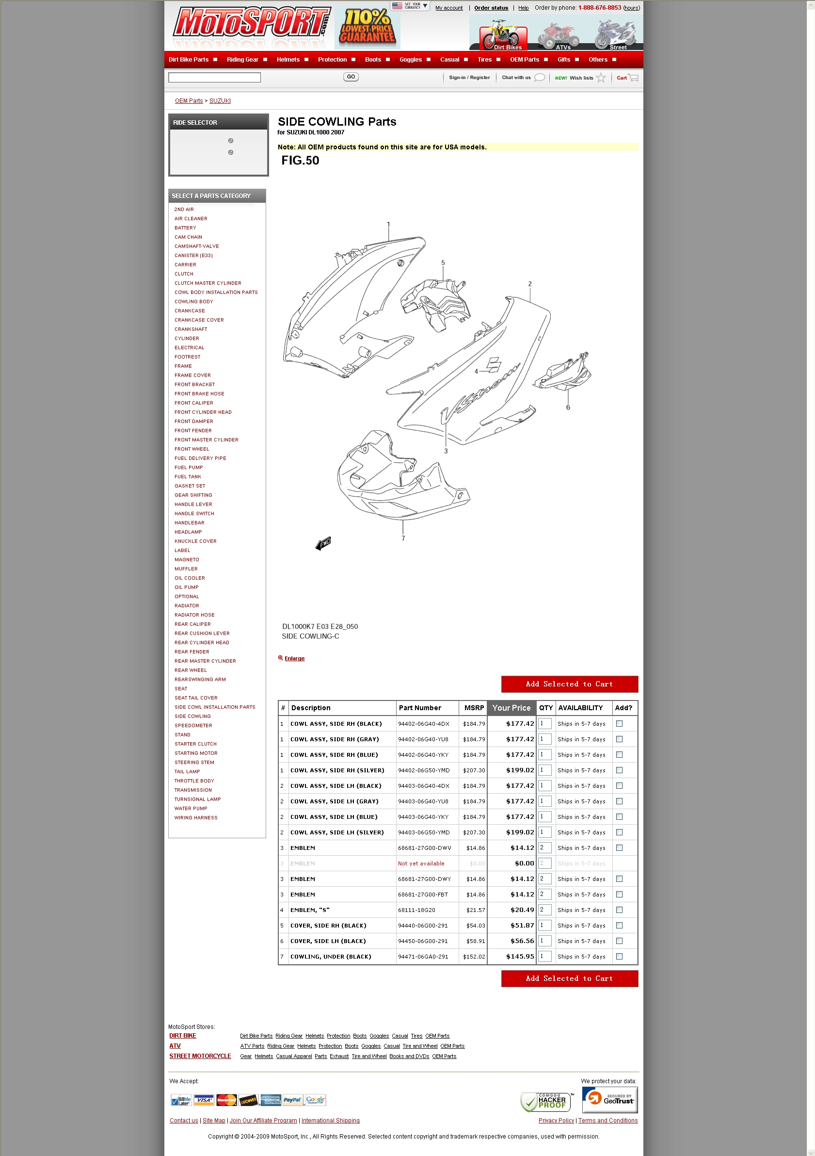  SIDE COWLING Parts for SUZUKI DL1000 2007 左右边板和底板组件.jpg